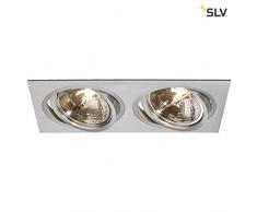 SLV, Luce da incasso a 2 faretti, forma rettangolare, incl. molle a clip, in alluminio spazzolato, G5.3