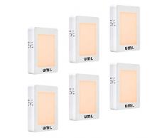 Umi. by Amazon, lampada notturna da presa, 3 lumen, con sensore automatico alba tramonto, luminosità regolabile, per corridoi, camere da letto, camerette, cucine, classe energetica A+, confezione da 6