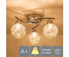 Aurolite bolla moderno lampadario a 3Â bracci, paralume in vetro, cromo lucido, a forma di globo, comprende lampadine LED G9Â inclusa, 12Â W (dritto, bianco caldo 3000Â K)