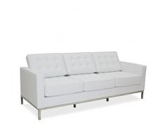 Lo+DeModa Mies Divano a 3 Piazze Componibile, Acciaio/Gommapiuma D30/D35/D40/Legno/Finta Pelle, Ecopelle Bianca, 3 Posti