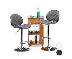 Relaxdays 10022912_111 Set 2 Sgabelli da Bar Altezza Regolabile Girevoli con Schienale in Metallo HxLxP: 111 x 47 x 47 cm Grigio