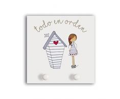 CUADRIMAN Palo Palito Appendiabiti Ragazza casa, Legno, Multicolore, 35Â x 35Â cm