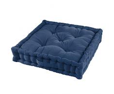 DOUCEUR DINTERIEUR Cuscino da Pavimento, 45 x 45 x 10 cm, in Cotone, Tinta Unita, Indigo, 45 x 45 x 10 CM