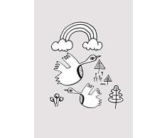 Komar - Quadro da Parete Scribble Birdy, per Soggiorno, Camera da Letto, Decorazione, Stampa Artistica, Disponibile in 3 Misure, Nero, Bianco, P104C-50x70