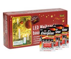 Idena 10112551b, candele led per albero di Natale, Set di 10, senza cavi, circa 12 cm, con telecomando e batterie alcaline Energizer Premium, plastica,, avorio, 1,5 x 1,5 x 12 cm