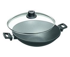 Woll 1136Â NL Wok in ghisa Titanium Nowo 36Â cm Diametro, 11Â cm Altezza con Due Manici Laterali Inclusi Grill Tempura e Coperchio in Vetro di Sicurezza