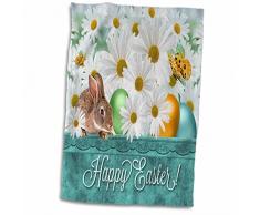 3dRose margherite con un coniglietto e uova di Pasqua colorate in primavera Blue e verde, colore: Bianco, 15 x 55,9 cm