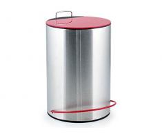 H&H 8763805 Pattumiera Acciaio Inox Ped Coperchio Rosso Lt5 Spazzatura Riordino, Metallo
