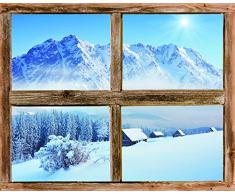 PLAGE Falsa Finestra Adesivo Villaggio di Montagna, Tessuto, 75Â x 3Â x 60Â cm