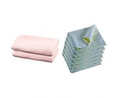 AmazonBasics - Set di Asciugamani ad Asciugatura Rapida, 2 Pezzi, 2 Teli Bagno - Rosa Petalo & Salviette cosmetiche per la Pulizia del Viso, in Microfibra, 6 Pezzi, Pulizia Delicata dei pori