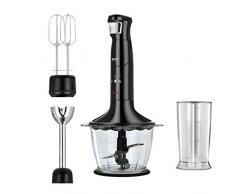 PM Company MPM MBL-29/C Set frullatore a Mano Tritatutto e Bacchette, con Accessori, in Acciaio Inox, Funzione Soft Touch 1200 W, Senza BPA, Nero