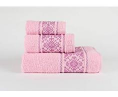 ForenTex - Set di 3 Asciugamani Multiuso Basic assorbenti per Bagno, Palestra, Spiaggia, Piscina, 100% Cotone, Rosa, Set 30 x 50,50 x 100,100 x 150 cm 3