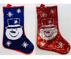 SHATCHI - Calza di Natale 2 in 1 con Lustrini, per Regali di Natale, 45 cm, Accessori, Giocattoli, Dolci, Pupazzo di Neve, Rosso/Bianco