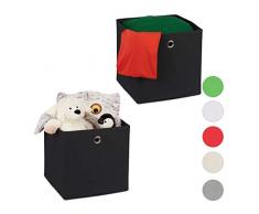 Relaxdays, Nero Set da 2 Cestini Porta-Oggetti, Quadrati, per Lo Scaffale, Scatole a Forma di Cubo, 30x30x30 cm, Poliestere, Cartone, 30 x 30 x 30 cm