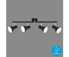 Briloner Leuchten Plafoniera, Lampada da soffitto, faretti orientabili e inclinabili, 4X E14, Max. 25 Watt, retrÃ², Nera, 605x80x150 mm (LxPxH), Nero, riflettore Interno Bianco