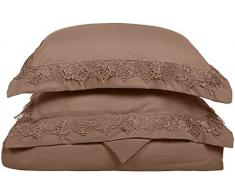 Superior - Set piumino 173 x 229 cm, resistente alle grinze/estremamente morbido e leggero, con federe decorative con ricamo con pizzo regale in confezione regalo, 100% microfibra spazzolata, grigio talpa