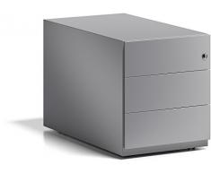 Bisley - Cassettiera con rotelle Note con Maniglia, 3 cassetti universali, in Metallo, 355 Argento, 77,5 x 42 x 49,5 cm