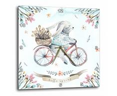 3dRose Cute Floreale Acquerello Pasqua Coniglietto Illustration-Hello Spring-Wall Orologio, 15Â x 38,1Â cm (DPP 275581Â _ 3Â Pezzi, variabile