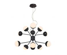 Homemania Lampada a Sospensione Kosmos Lampadario a Sfera, Nero in Metallo, 64 x 64 x 120 cm, 12Led x Max 60W, 6000lm, 3000K, Luce Bianca Naturale