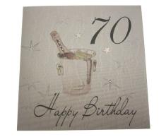 Cotone Bianco Carte etÃ 70 Handmade Champagne Secchio Birthday Card, Bianco
