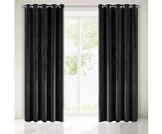 Eurofirany Tenda Oscurante vellutata Nera vellutata, Morbida, 10 Occhielli, Elegante e di Alta qualità, per Camera da Letto, Soggiorno, Salotto, 140 x 250 cm