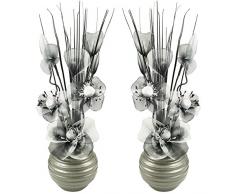Flourish Creative Florals Abbinabili Coppia di Nero e Bianco Fiori Artificiali in Vaso Grigio, Decorazioni per la tavola, Accessori per la casa, Regali, Ornamenti, Altezza 32 cm