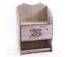 DiKasa PENSILE Legno Stampa Fiori con CASSETTO CM 27X13H40