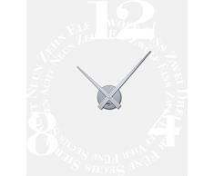 Graz Design, Orologio Adesivo da Parete con Numeri in cifre e Parole (in Tedesco), per Il Soggiorno, Meccanismo Argentato, Adesivo Bianco