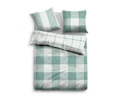 Tom Tailor 0009886 - Biancheria da letto in flanella, con federa in cotone, 155 x 220 cm e federa 80 x 80 cm, colore: verde menta