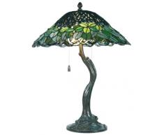 LumiLamp 5LL-5386 - Lampada da Tavolo in Stile Tiffany, a Forma di Albero, Ã 47 x 58 cm, 2X E27, Max 60 W, Colore: Verde Vetro colorato Decorativo, Stile Tiffany, Realizzato a Mano, Paralume in Vetro