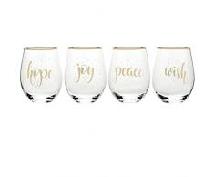 Mikasa Celebrations - Calici da vino natalizi senza stelo, Trasparente/oro., Set di 4