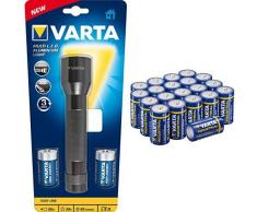 Varta 16628 Torcia LED Multiuso, 2 Batterie C, Argento + Industrial Batterie Alcaline C, LR14 Baby Mezzatorcia, 20 Pezzi
