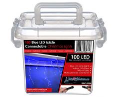 WeRChristmas 2.2 m gomma Luci String cavo 100 collegabile Natale Icicle LED con 2 Pin Maschi e Connettore femmina, Blu