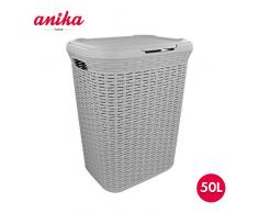 Anika Pattumiera Effetto Rattan, 50 l, Colore: Grigio, 55cm High x 43cm Wide x 34cm Deep