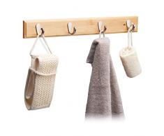 Relaxdays 10022775_58 Ganci Appendiabiti Metallo e BambÃ¹ Venature Naturali Attaccapanni a Muro Portasciugamani HLP: 6x48,5x5cm Beige