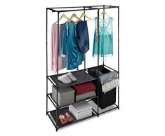 Relaxdays Appendiabiti, con Cesta Portabiancheria, Autoportante, Asta Attaccapanni, con Ripiani, 180x115x50 cm, in nero