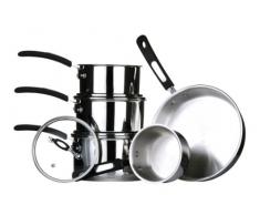 Premier Housewares 0408162 Set di 5 Pentole Tenzo in Acciaio Inox, Maniglie in Silice, Coperchio di Vetro