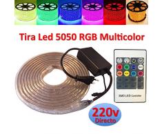 Striscia LED 220 V 5050 RGB con telecomando impermeabile IP67 Strip 230 V 15M RGB
