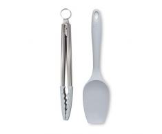 Zeal JSET11S - Spatola grande in silicone antiaderente e pinze da cucina, 2 pezzi, colore: grigio francese