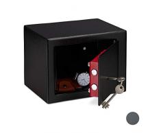 Relaxdays Cassaforte Mobile con Chiave, Serratura Doppia, a Parete o a Pavimento, Mini Safe,HLP 17x23x17,Cassetta; Nero