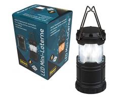 Idena - Mini lanterna con 33 LED bianchi e luce a fiamma sostituibile, allungabile e portatile, funzionamento a batteria, ideale per campeggio, in giardino, come luce datmosfera, nero