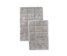 Superior - Set di tappeti per Il Bagno Antiscivolo a Scacchi, Cotone, Argento, 2 Pezzi