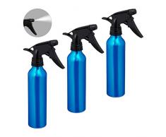 Relaxdays Bottiglietta Spray, Set da 3, 300 ml, da Riempire, Nebulizzatore, Casa & Capelli, Alluminio, Blu, PP, 1 Pz