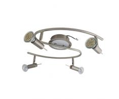 tp24 Arizona - Plafoniera a 4 luci LED, motivo circolare, con finitura satinata argentata e dettaglio cromato in posizione centrale