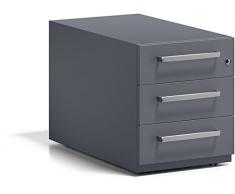 Bisley Note - Cassettiera a rotelle con Manico, 3 cassetti universali, in Metallo, 634 Grigio Antracite, 77,5 x 42 x 49,5 cm