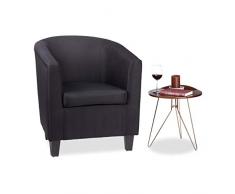 Relaxdays Poltrona Vintage Comoda Imbottitura Affascinante Design Retro Fodera di Stoffa da Relax, Legno, Nero, HLP: 77x70x74cm