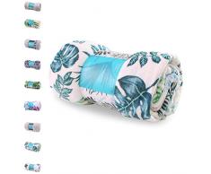 AmeliaHome Cuddle Collection - Coperta in Microfibra con Motivo Floreale e Foglie, Microfibra Pile Poliestere, Botanique, 70 x 150