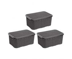 BranQ - Home essential Set di 3 cestini in Rattan, Misura L, 19 l, Plastica PP, Antracite, 38x27,8x18,5 cm (LxBxH)