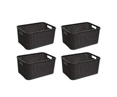 BranQ - Home essential Set di 4 cestini in Rattan, Misura S, 7 l, Antracite, 28,5x19,5x12,9 cm (LxBxH)