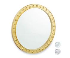 Relaxdays Specchio Parete Rotondo, Specchio da Appendere, Specchio Vintage Bagno, Camera ∅50,5cm ca.,Cornice,oro